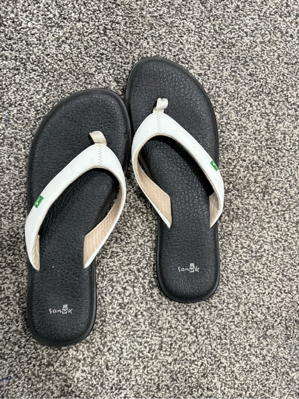 Sanuk Women's Black Footbed Sandals with White Straps